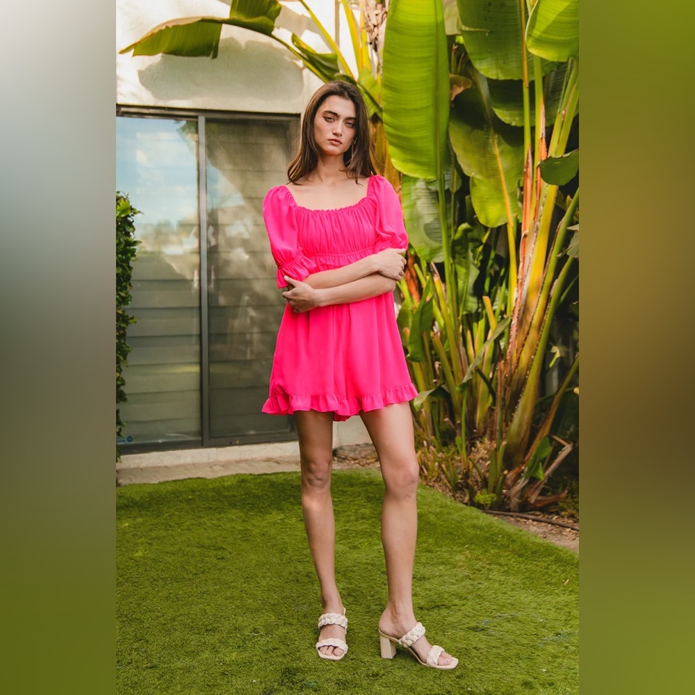 BiBi Pink Ruched Ruffled Mini Shorts - Picture 3 of 9